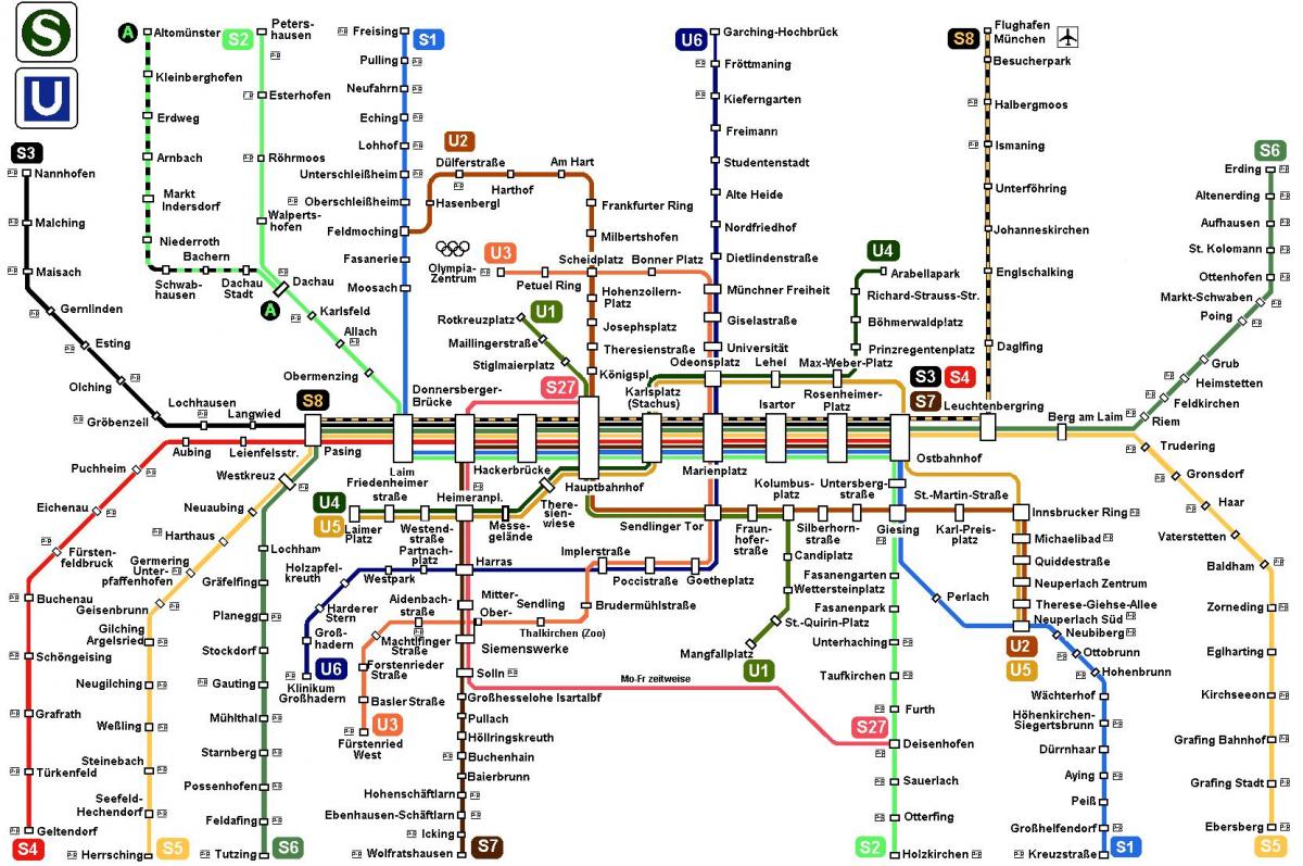 карта на метрото на Мюнхен, Германия