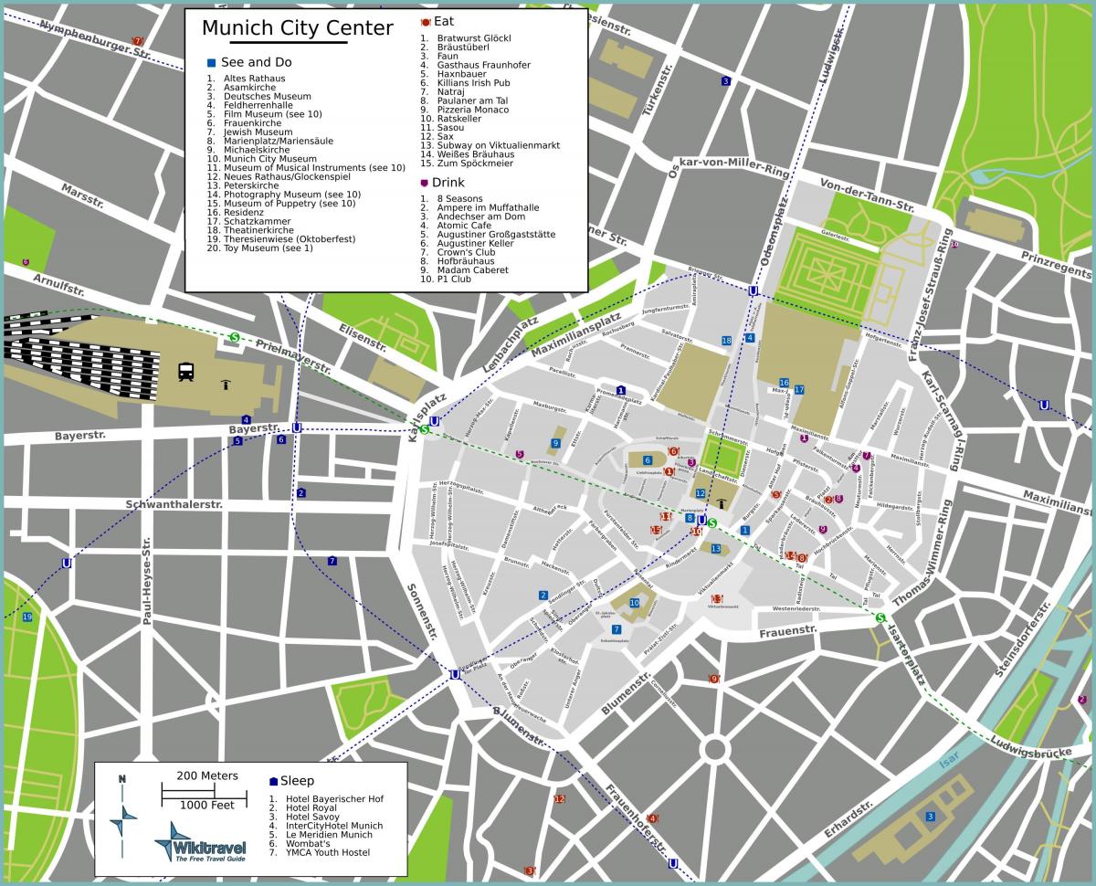 туристическа карта на забележителностите на Мюнхен