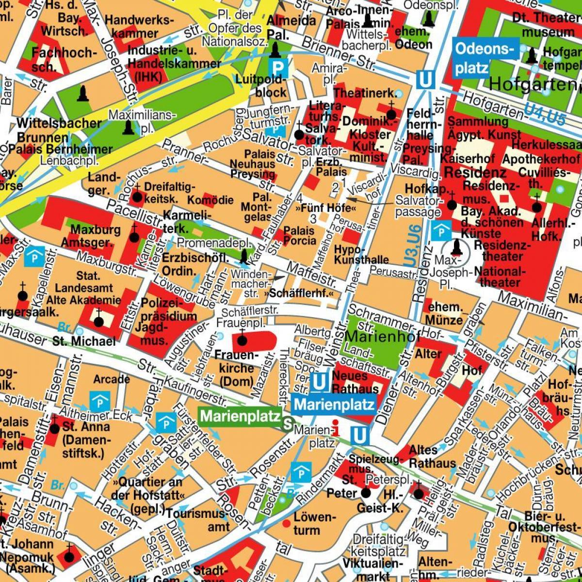 карта на улиците на Мюнхен до центъра на града 