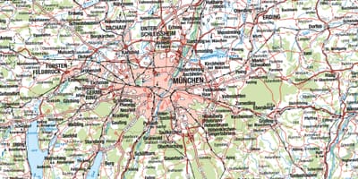 Карта на Мюнхен и околните населени места